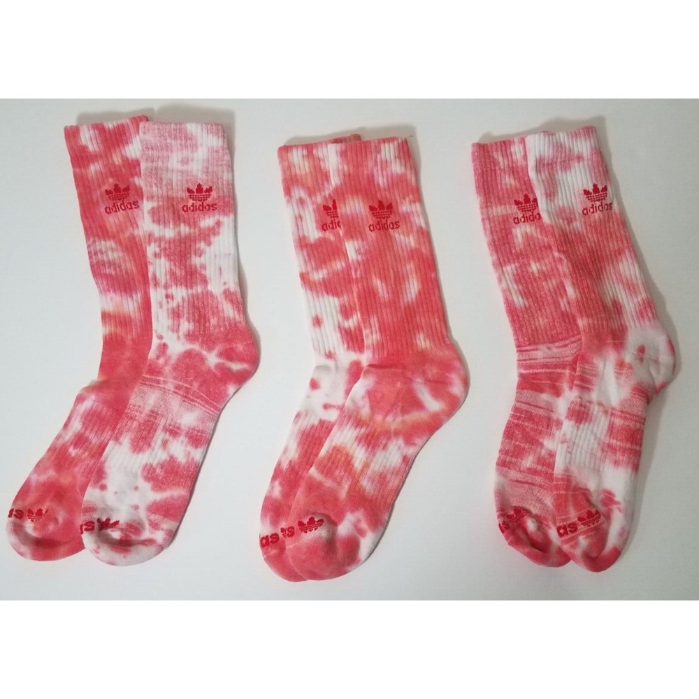 Adidas Tie-Dye Crew Socks 3 Pack Pink‎ NEW NWOT 122
